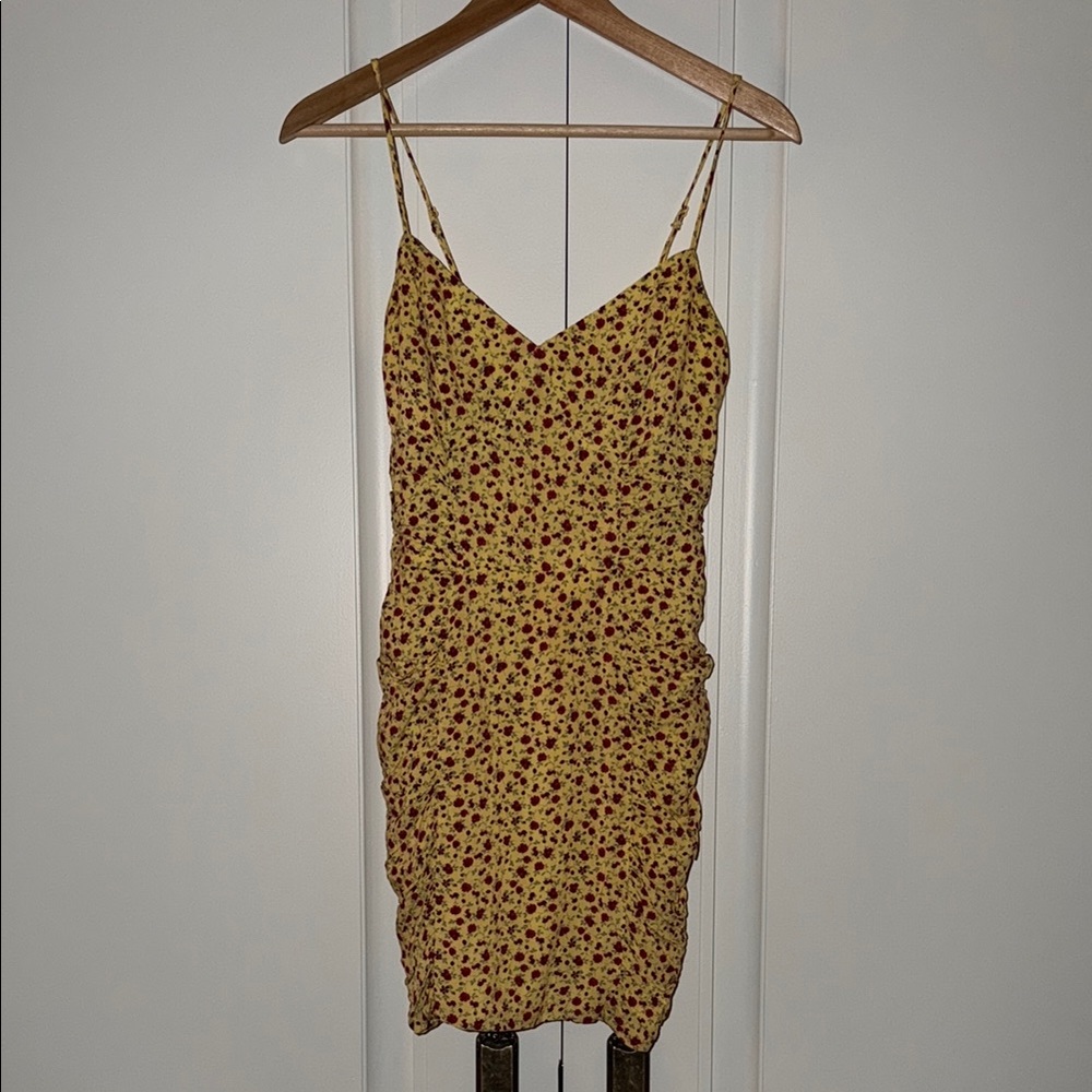 Floral Slip Dress with Spaghetti Straps - Yellow Red